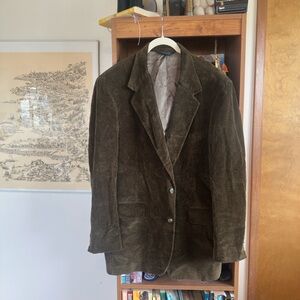 Olive Green Corduroy Jacket with Shoulder Pads